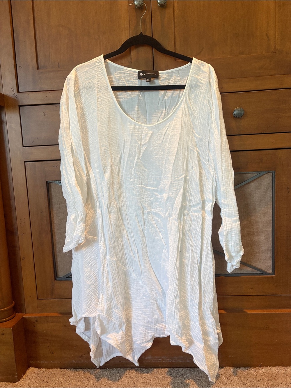 Jones New York White Textured Scoop Neck Tunic